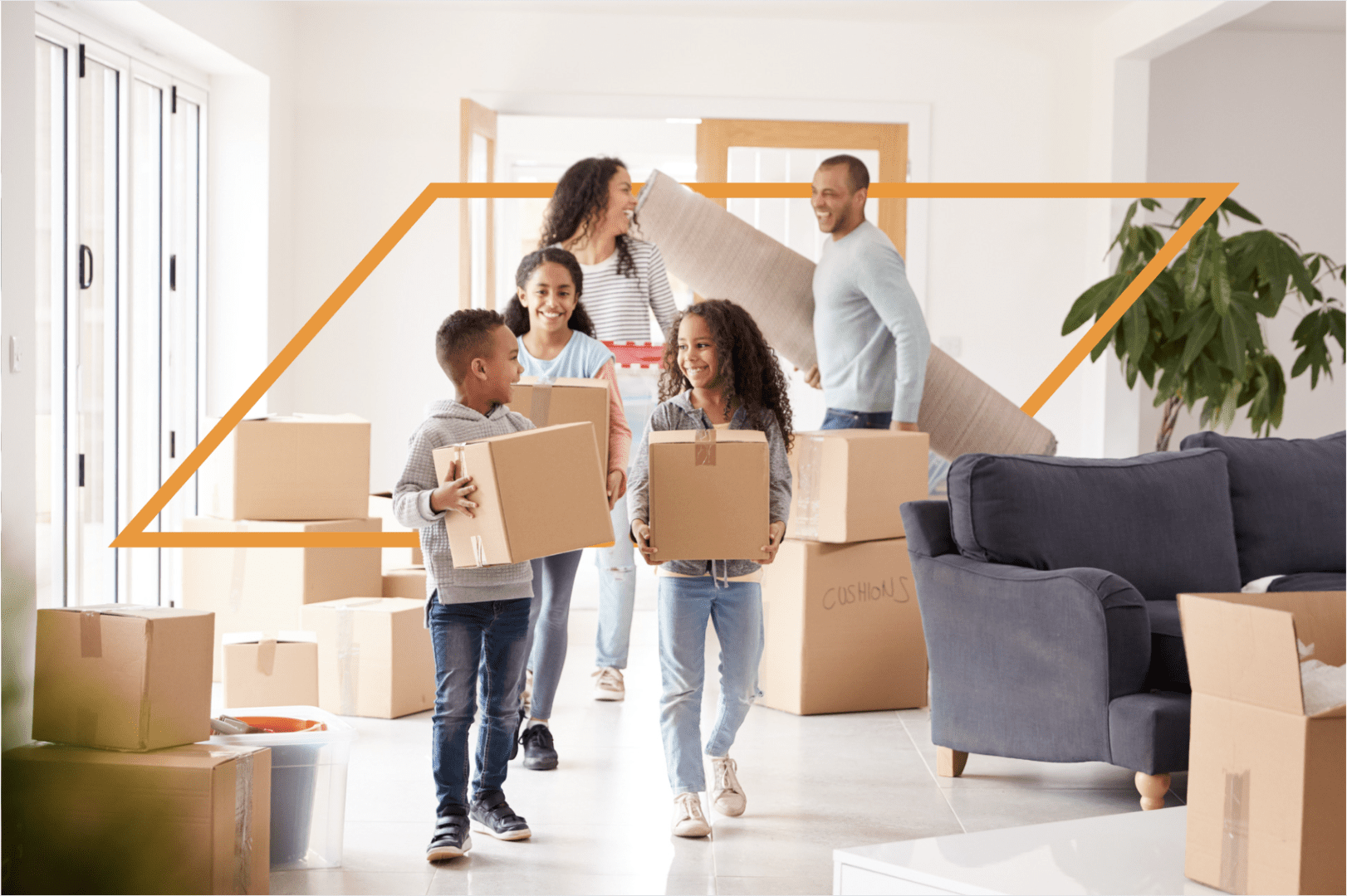 A family moving into their new home